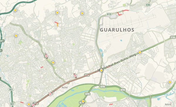 Mapa da região metropolitana de Guarulhos - Foto: Reprodução/Waze
