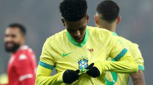 Estevão marca seu quinto gol pela Seleção Brasileira - Foto: Franck Fife/AFP