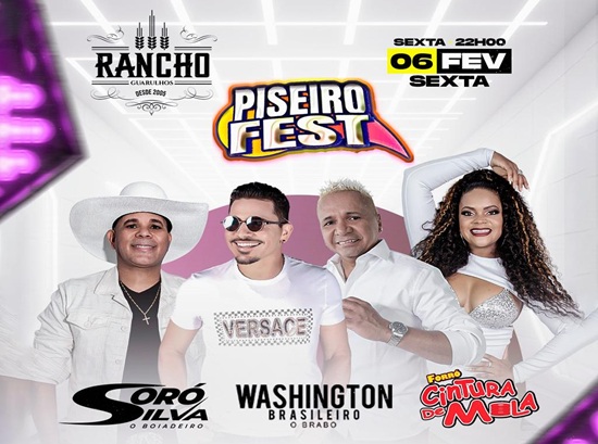Piseiro Fest 2026 reúne Washington Brasileiro, Soró Silva e Cintura de Mola em Guarulhos (Foto: Divulgação)