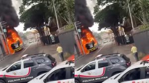 Incêndio em coletivo complica o trânsito nos arredores do Shopping Internacional nesta segunda (27) ( Reprodução/ Instagram)