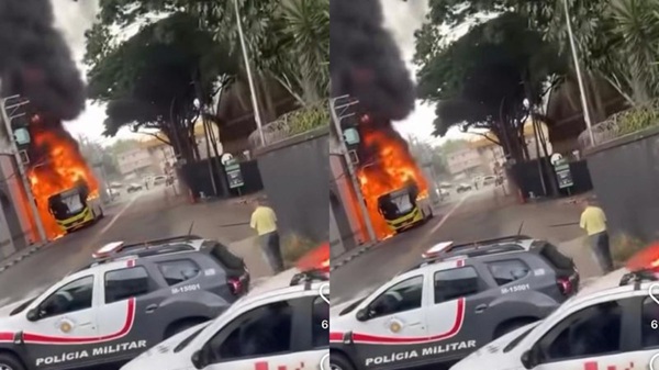 Incêndio em coletivo complica o trânsito nos arredores do Shopping Internacional nesta segunda (27) ( Reprodução/ Instagram)