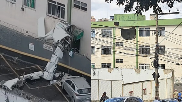 Avião de pequeno porte cai em prédio em Belo Horizonte e deixa dois mortos (Foto-Reprodução)