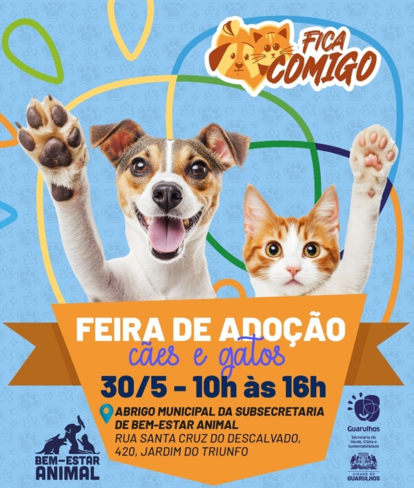 Guarulhos promove evento de adoção de cães e gatos neste sábado em Bonsucesso (Arte: Comunicação)