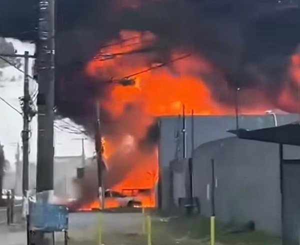Incêndio em indústria química gera grande coluna de fumaça (Reprodução)