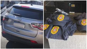 Quatro homens vestidos com uniformes da Polícia Civil (Foto: Reprodução)